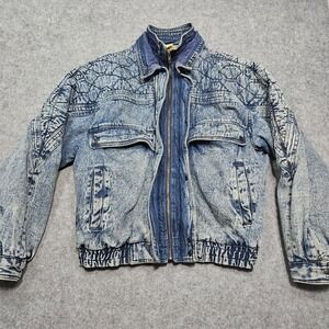 VTG 80s Urban Equipment Denim Jacket Heavy Quilted Distressed Dark Acid Wash Md